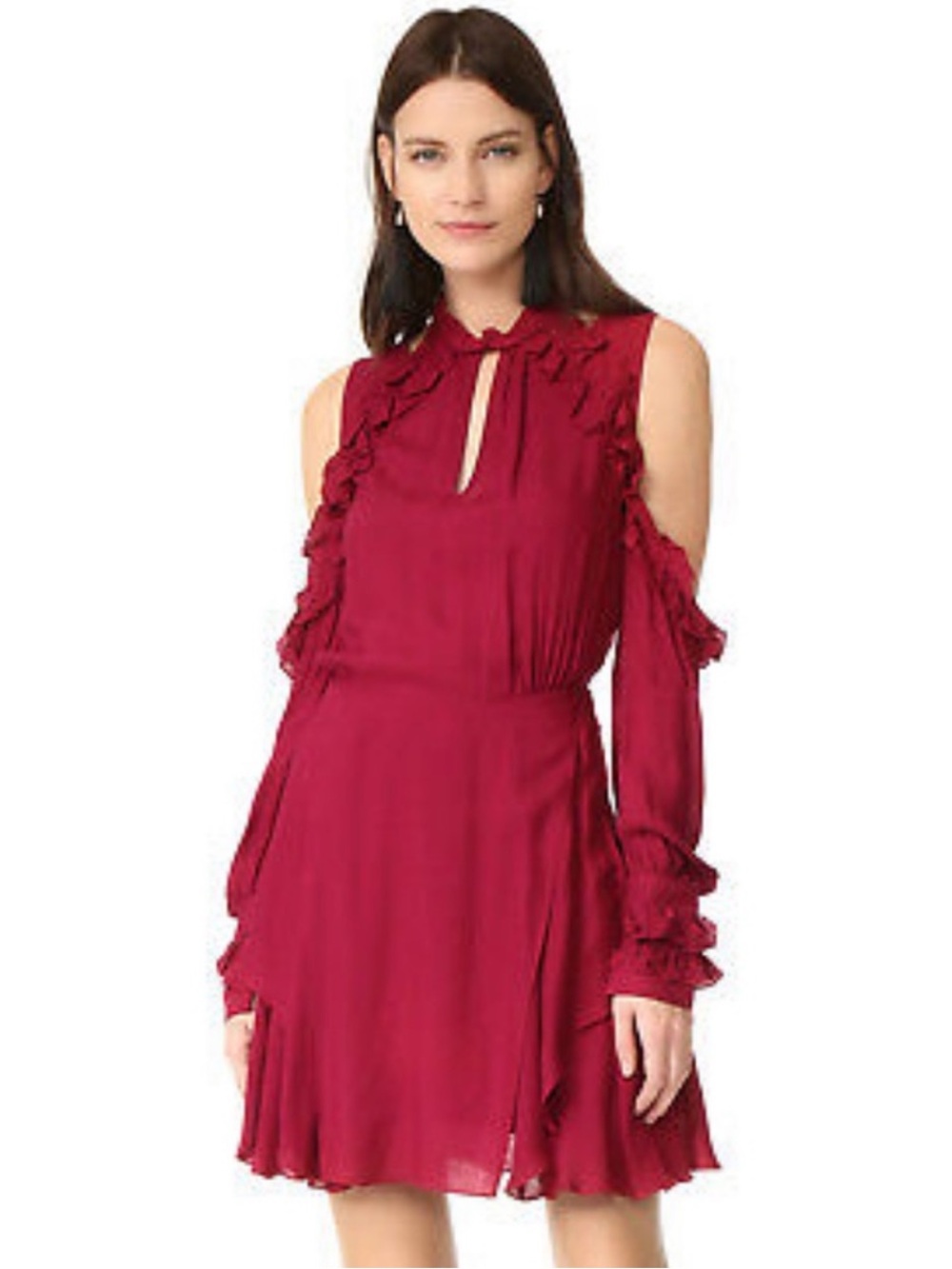 IRO Red Cold-Shoulder Ruffle Tiered Dress XS NWT